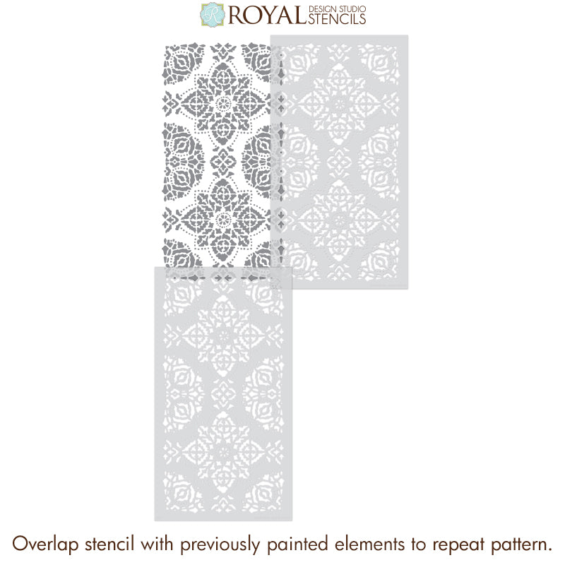 Large Tile Stencils for Painting Boho Decor - Large Wall Stencils - Bohemian Style Wallpaper Stencil - Royal Design Studio