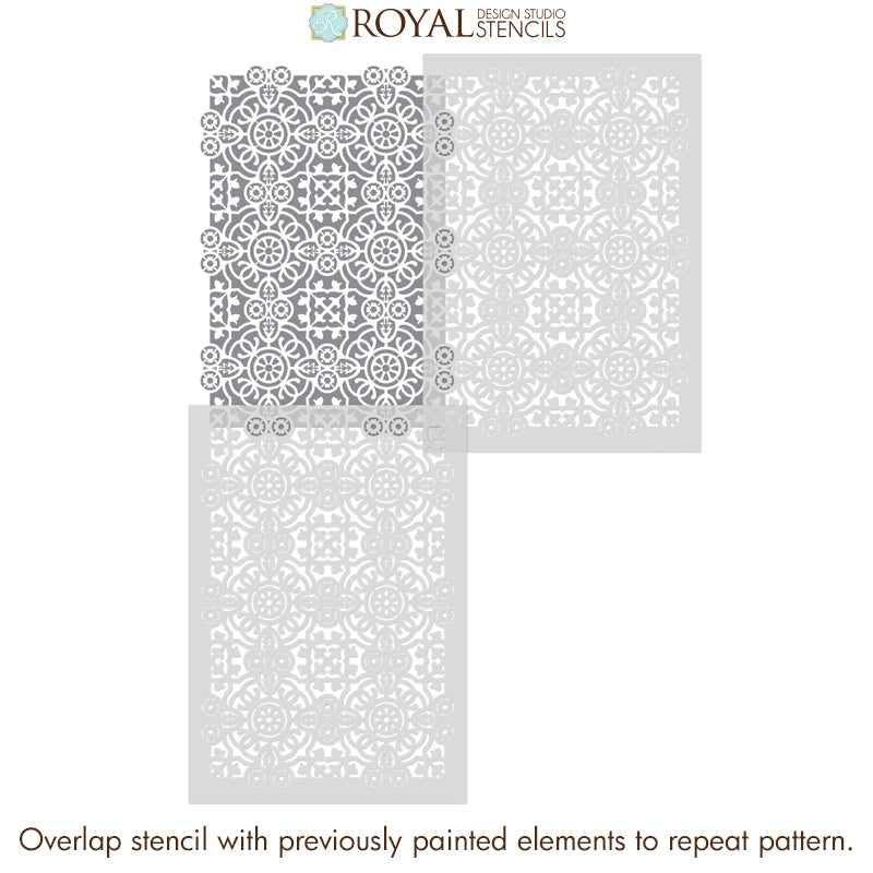 DIY Tile Floor Pattern Stencils for Painting European Style Tiles - Isabella Allover Tile Stencil - Royal Design Studio