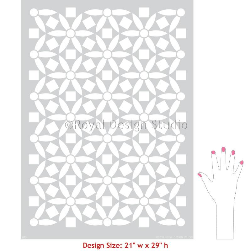 Modern Stencils for Painting Flower Wall Mural Art - Ranae Geometric Floral Stencil from Royal Design Studio Stencils