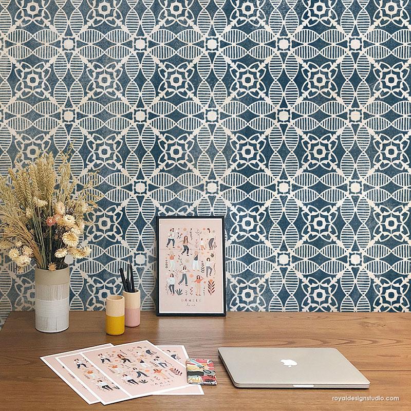 Abstract Wall Art Modern Tile Pattern - Amaranth Tile Stencil from Royal Design Studio Stencils