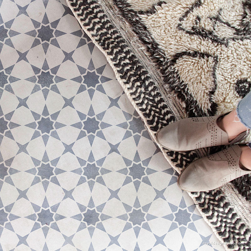 Painting Bathroom Tiles with Large Stencils for Painting DIY Floor Designs Royal Design Studio royaldesignstudio.com