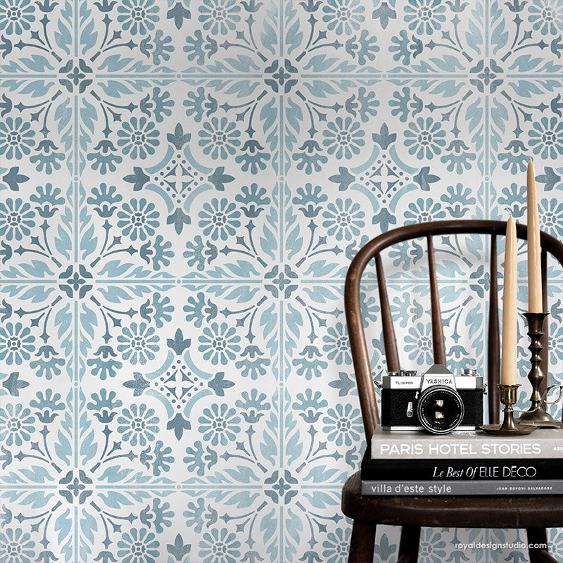 NEW! Country Floral Tile Stencil