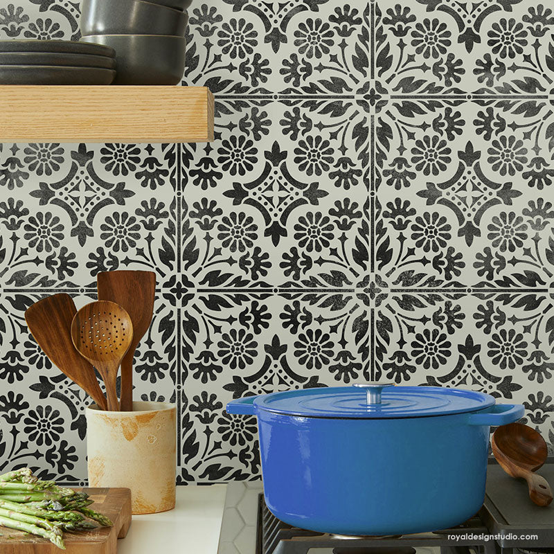 NEW! Country Floral Tile Stencil