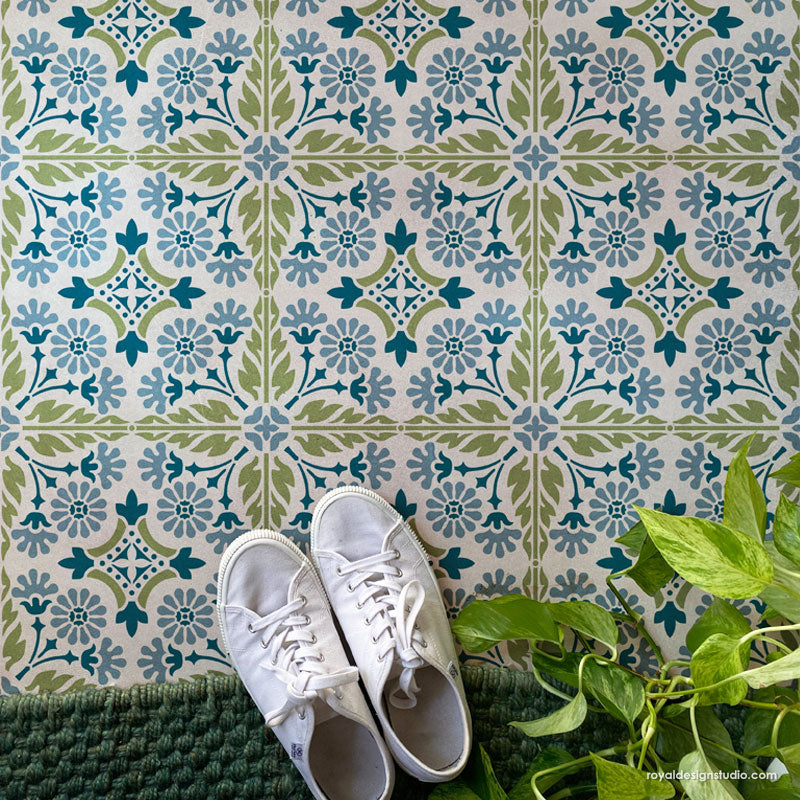 NEW! Country Floral Tile Stencil