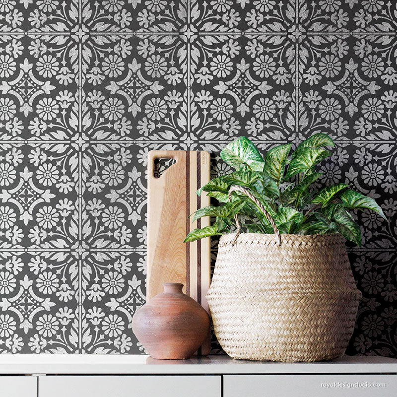 NEW! Country Floral Tile Stencil