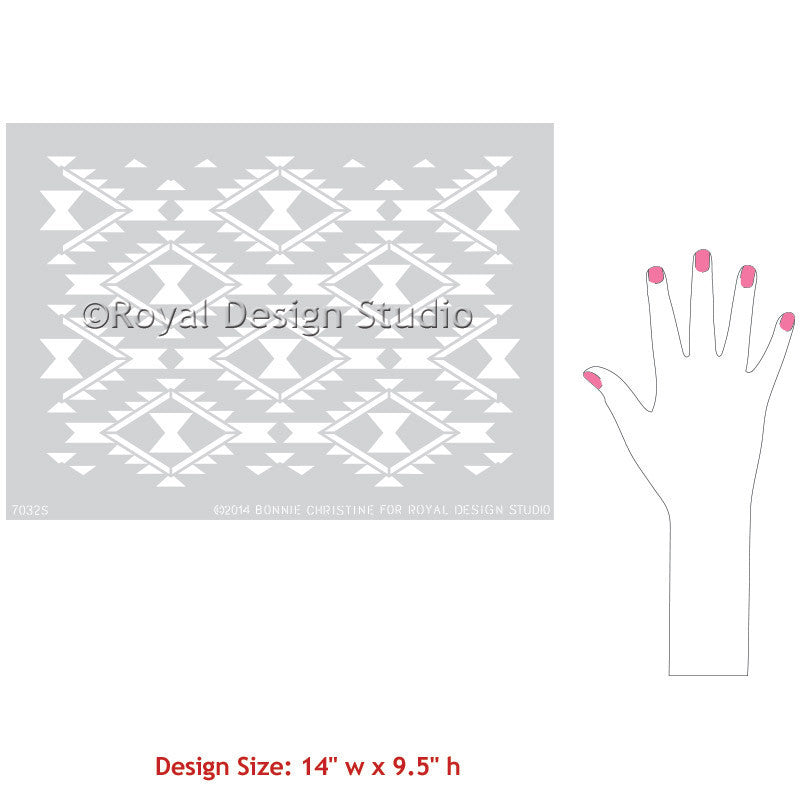 Geometric South West and Western Designs - Navajo Dreams Damask Furniture Stencils - Royal Design Studio