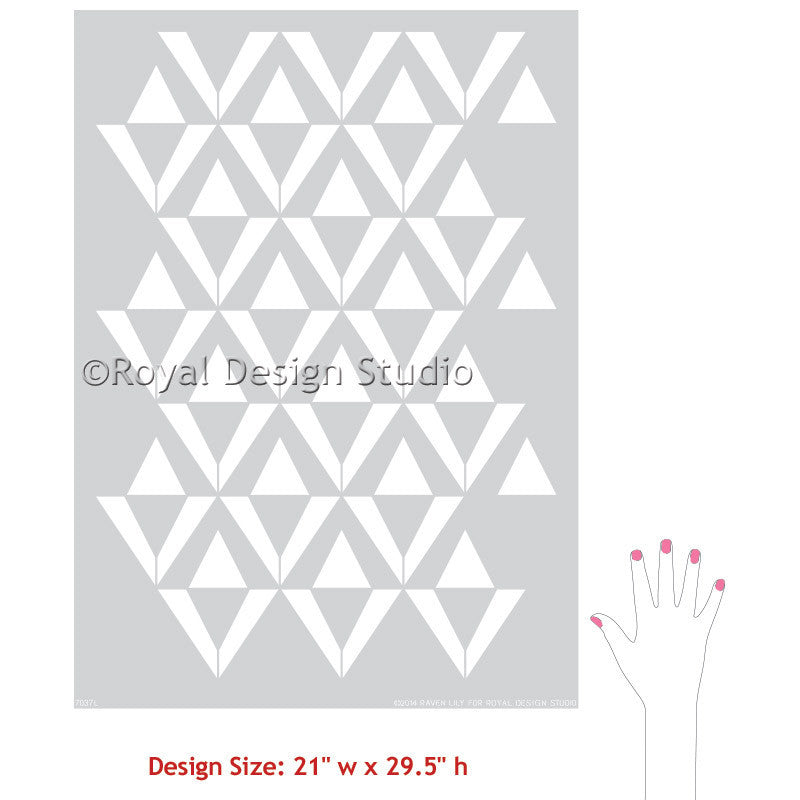 Modern, Geometric, Tribal Patterns for Painting Accent Walls - Asmir Triangle Wall Stencils - Royal Design Studio