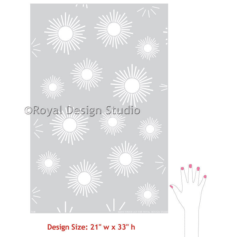 African Design Tribal Pattern - Sunburst Stars Wall Stencils for Painting - Royal Design Studio