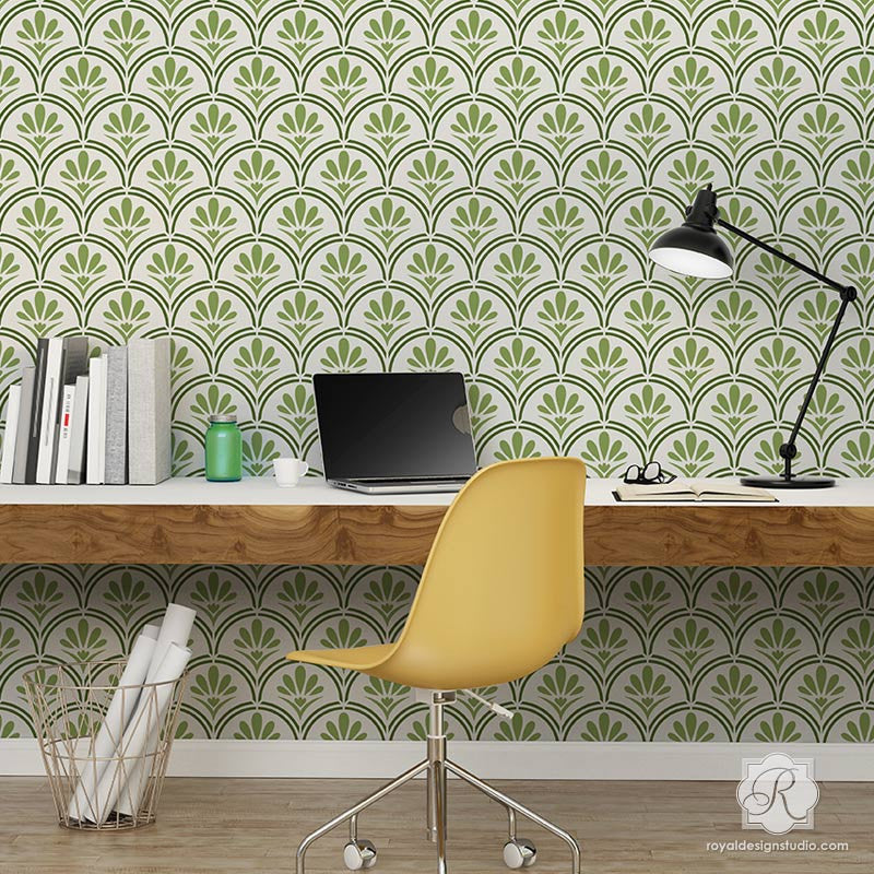 Large Designer Wallpaper Wall Stencils with Flower Scallop Design - Fanfare Scallop Wall Stencils - Royal Design Studio