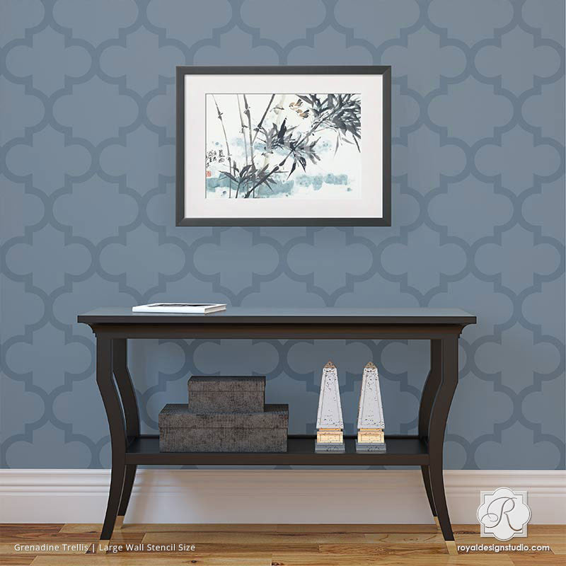 Decorate a Living Room Accent Wall with Elegant Trellis Stencils with Exotic Patterns - Royal Design Studio