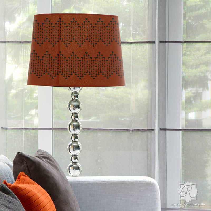 DIY painted and stenciled lampshade with custom border pattern - Furniture Border Stencils - Royal Design Studio