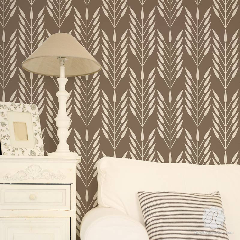 DIY wallpaper look using African design and large wall stencils - Royal Design Studio