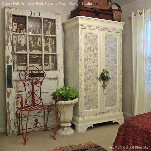 Wall Painting Stencils - Love Birds Lace Damask Wall Stencils from Royal Design Studio