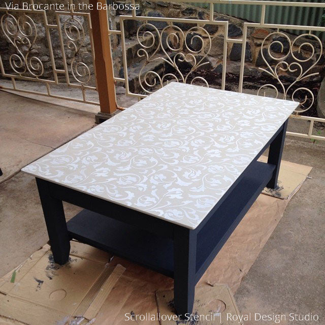 Decorating a Table Top with Vine and Leaf Patterns - Scrollallover Furniture Stencils