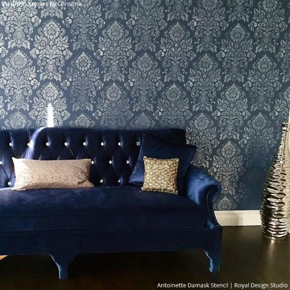 Large Damask Classic Wallpaper Wall Stencils for Decorative Painting Vintage Decor