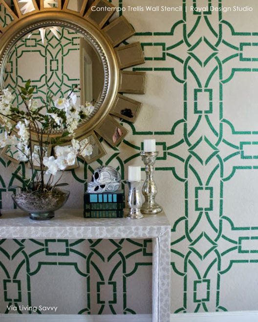 Elegant and Modern Wall Decor - DIY Wallpaper Wall Stencils Contempo Trellis - Royal Design Studio