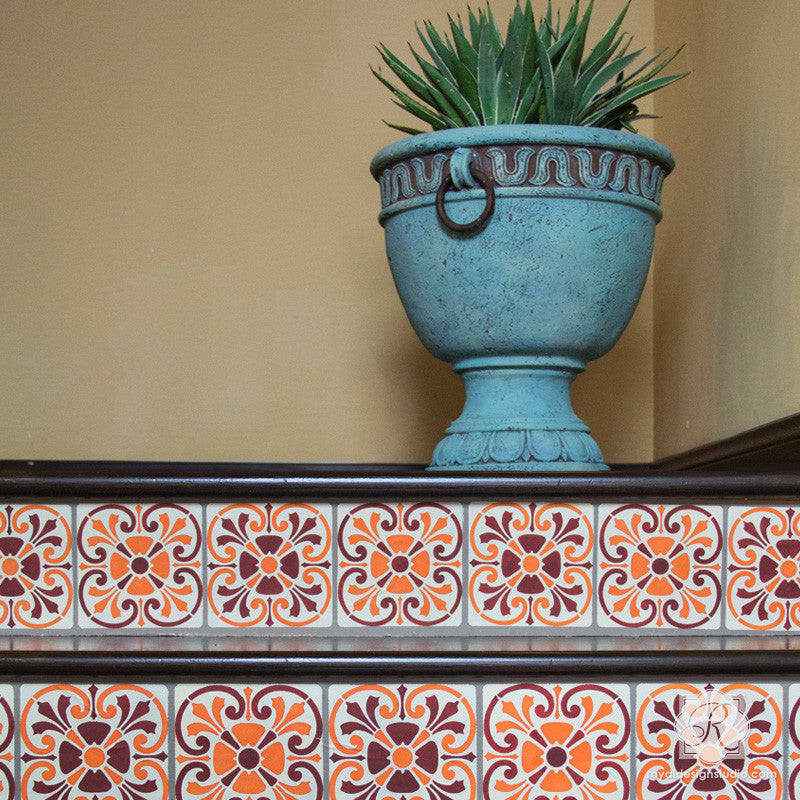 Stenciled Stairs with Furniture and Craft Stencils - Royal Design Studio