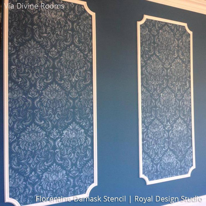 Dark Wall Art Decorating an Elegant Home - Painted with Florentine Damask Wall Stencils - Royal Design Studio