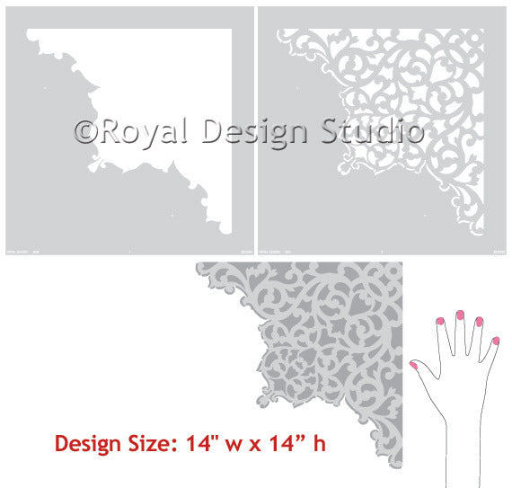 European Lace Corner Ceiling Stencil patterns