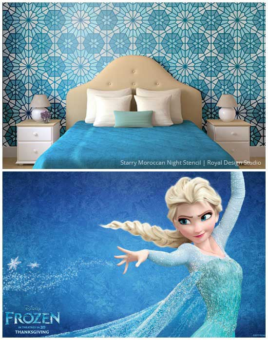 Moroccan Wall Stencil Frozen Inspired Girls Bedroom Decor