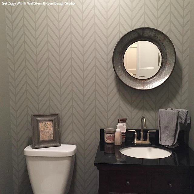 Modern Herringbone Pattern Painted on Allover Wall Designs - Royal Design Studio Wall Stencils