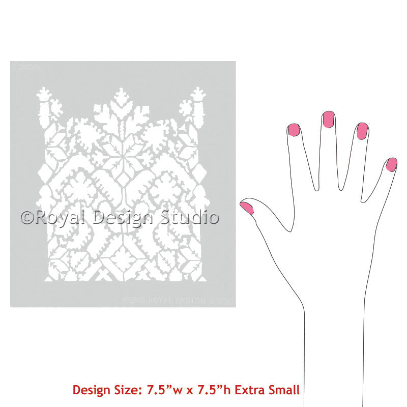 Painted Tables, Dresser Drawers, and more with Moroccan Lace Craft Stencils - Royal Design Studio