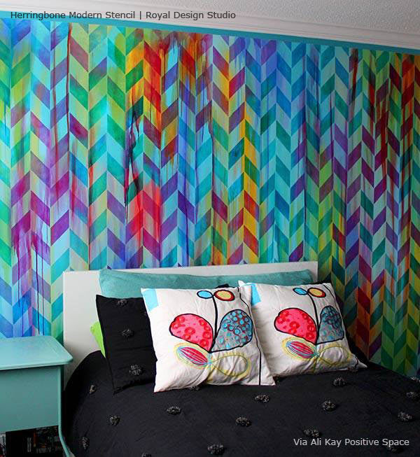 Herringbone Pattern Wall Stencils