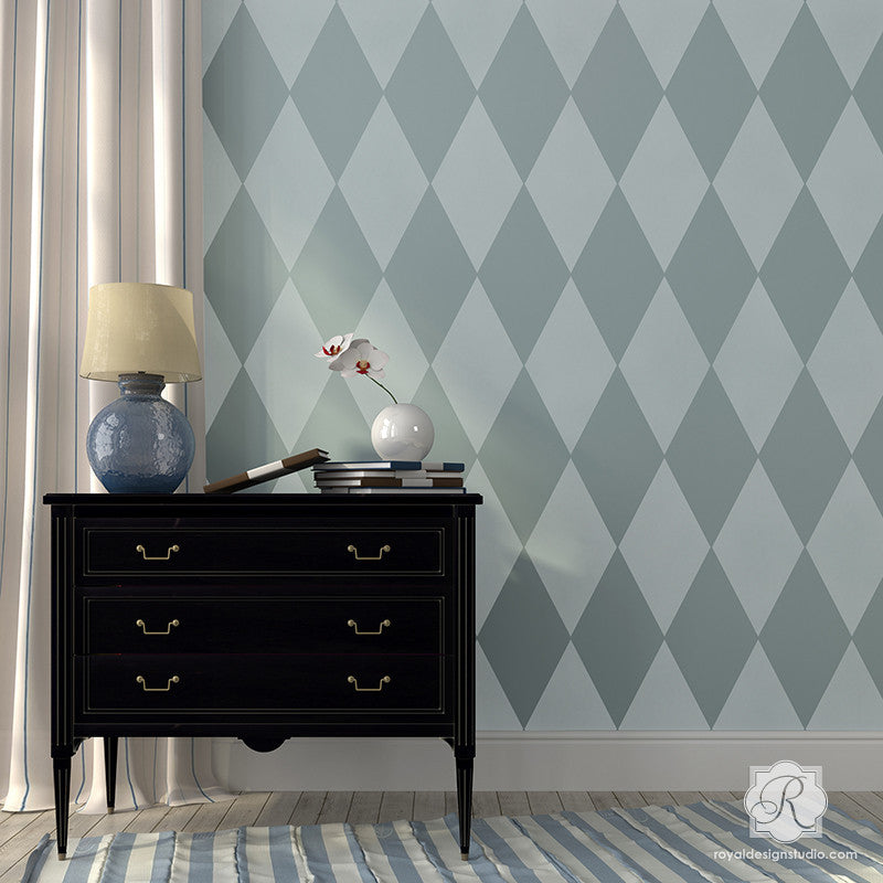 Retro or Modern Geometric Home Decor - Harlequin Wall Stencils for Kids Room