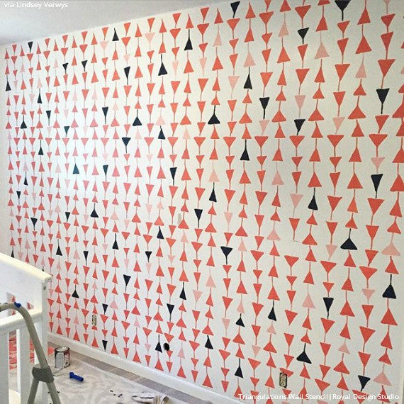 Colorful and Modern Accent Wall for Kids Room Decorating - Triangulations Wall Stencils - Royal Design Studio