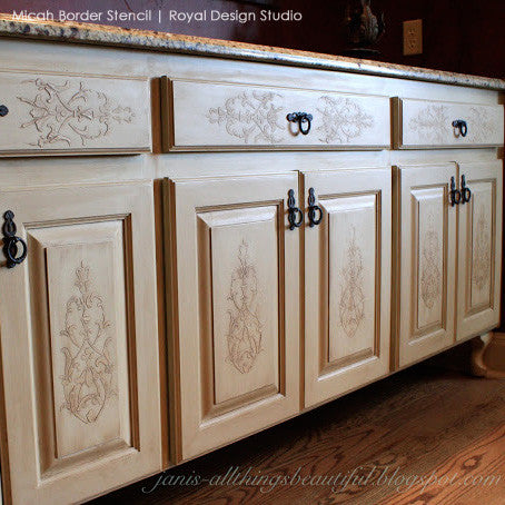 DIY Painted Furniture Projects and Embossed Plaster - Micah Theorem Classic Panel Stencils - Royal Design Studio