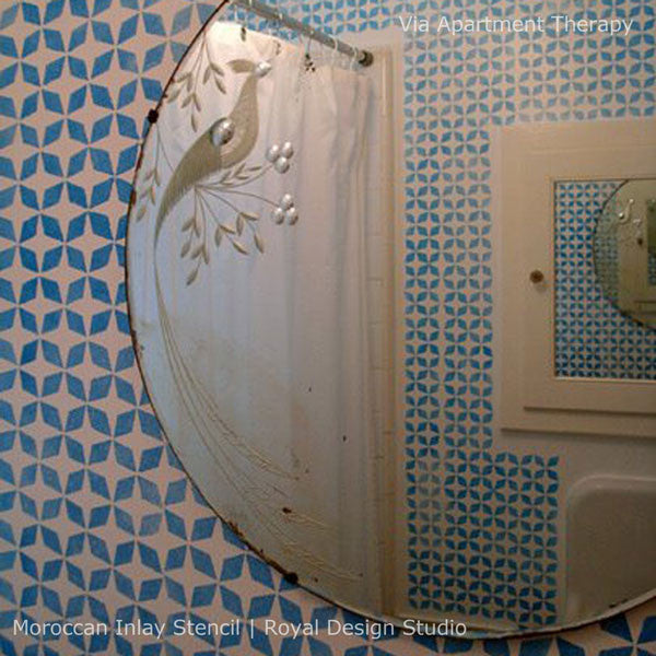 DIY Wallpaper Wall Stencils in Blue Moroccan Designs - Royal Design Studio