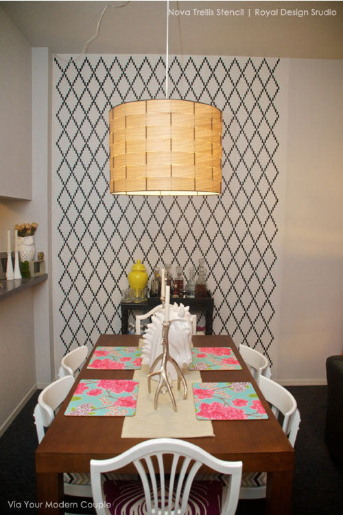 Modern and Geometric Designs for Walls - Royal Design Studio Dotted Diamond Harlequin Wall Stencil