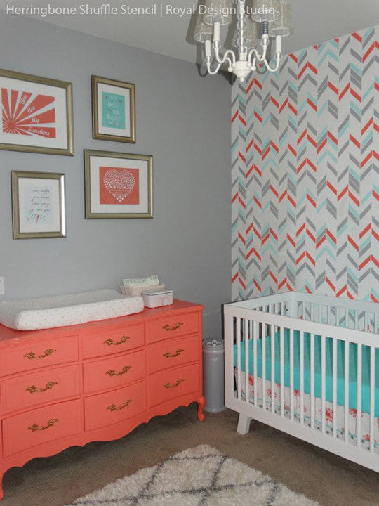 Nursery herringbone Wall Stencil 