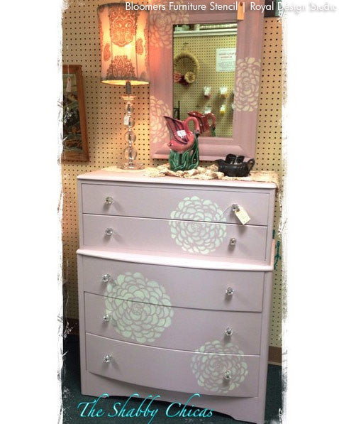 Pink Furniture Makeover using Flower Stencils