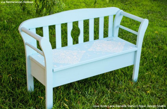 Chalk Paint Painted Furniture Ideas - Love Birds Lace Damask Stencils - Royal Design Studio