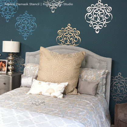 Allover Damask Ribbon Wall Stencils for Painting - Royal Design Studio