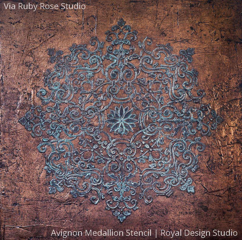 Gilded Metallic Wall Art using Avignon Medallion Stencils for DIY Designer Style - Royal Design Studio