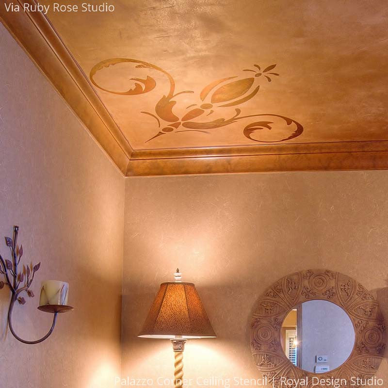 Elegant Grand DIY Painted Ceiling Designs - Italian and European Palazzo Corner Ceiling Stencils - Royal Design Studio