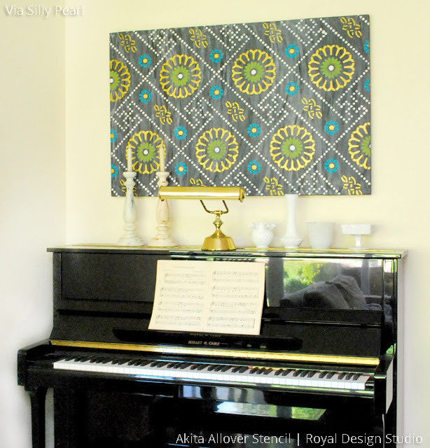 DIY Wall Art using Colorful Paint and Asian Designs - Akita Oriental Wall Stencils - Royal Design Studio