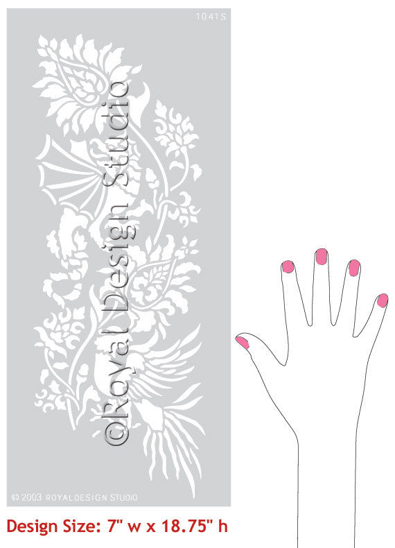 Small Oriental Brocade Wall Stencils designs