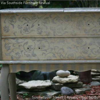 Chalk Paint Painted Dresser Drawers - Scrollallover Furniture Stencils - Royal Design Studio