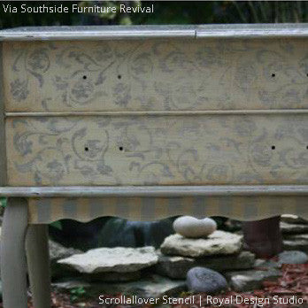 Chalk Paint Painted Dresser Drawers - Scrollallover Furniture Stencils - Royal Design Studio
