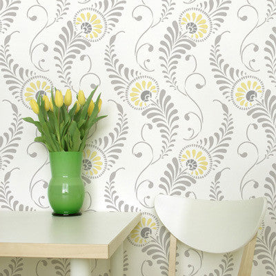 Stencil Patterns Feathered Damask Wall Stencil 