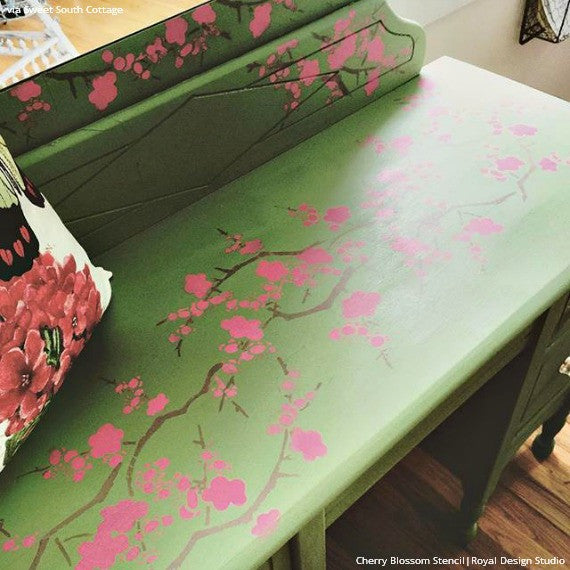 DIY Decorating with Japanese and Asian Decor - Cherry Blossoms Flower Furniture Stencils - Royal Design Studio