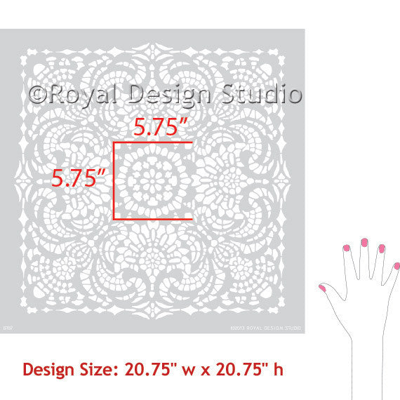 Spanish Lace Tile Stencils for Lacy Patterns and Romantic Sweet Cute Wall Decor - Royal Design Studio Wall Stencils