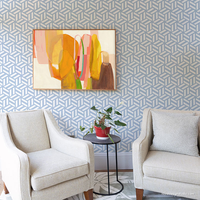 Tumbling Blocks Basketweave Stencil