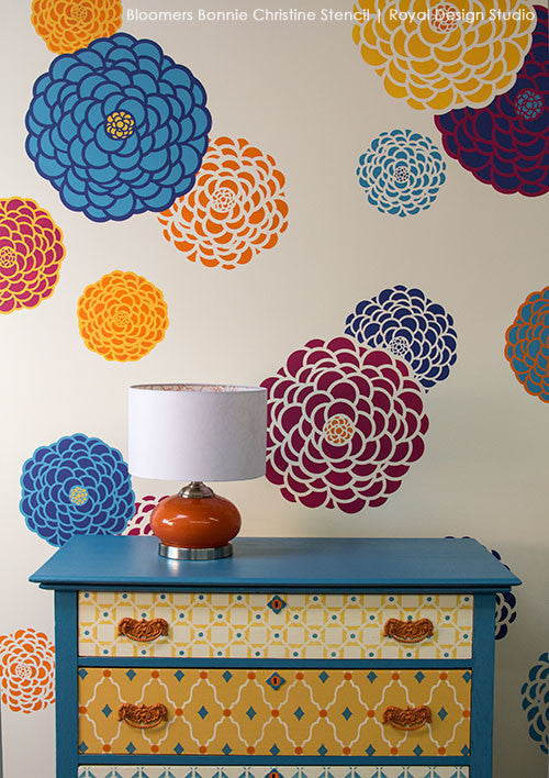 Paint Walls with Colorful Wall Art Stencils - Baby Nursery Decor or Little Girls Bedroom Decor - Painted Flowers on Walls - Floral Wall Art Stencils from Royal Design Studio