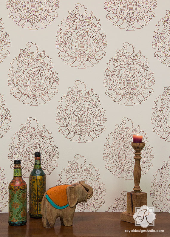 Rani Paisley Indian Damask Wall Stencil