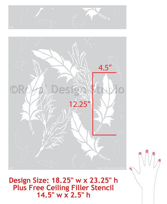 Delicate Allover Feather Pattern Wall Stencils for African Tribal Home Decor - Royal Design Studio