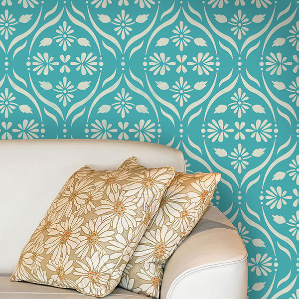 Bold and Colorful Home Decor Ideas using Modern Flower Stencils and Wall Stencils - Royal Design Studio